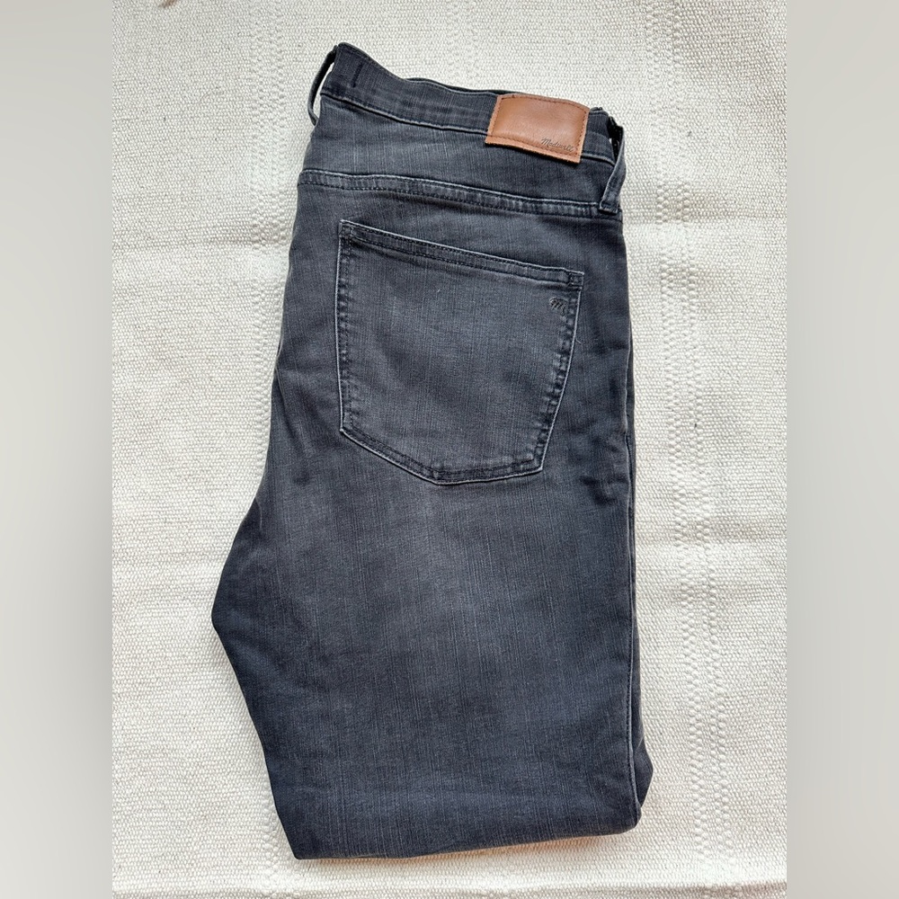 Madewell 9” High-Rise Skinny in Washed Black.